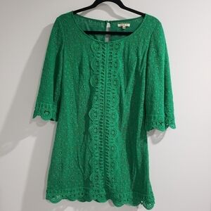 Lucy & Co. Bell Sleeve Green Mini Lace Tunic Top Small / Medium